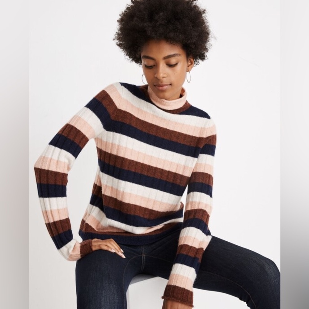 Madewell Striped Evercrest Turtleneck‎ Sweater Women’s Large New with Tags